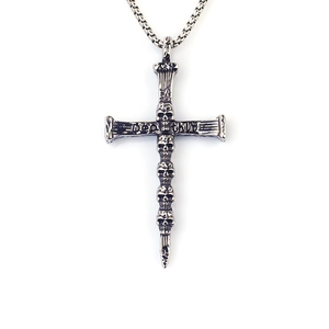 Gothic skull cross pendant necklace in vintage stainless steel with metal chain