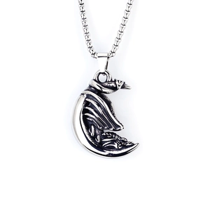 Retro stainless steel dragon moon pendant necklace with vintage silver wing texture