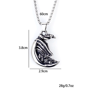 Vintage stainless steel dragon moon pendant necklace with gothic silver finish and chain