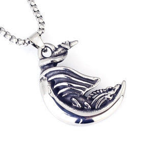 Retro stainless steel dragon moon pendant necklace with silver bead chain for men
