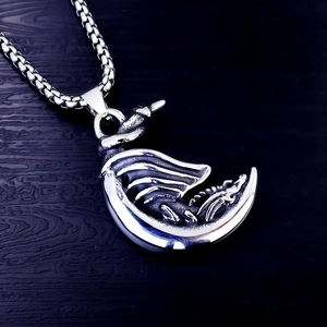 Retro stainless steel dragon moon pendant necklace with detailed scales for unisex wear