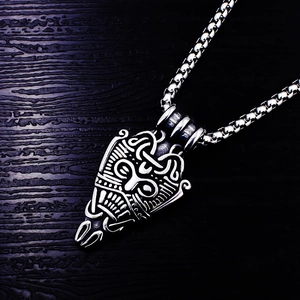 Ρετρό μενταγιόν μάσκα Viking Odin από ατσάλι vintage ασημί με αλυσίδα κουτί