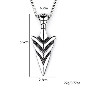 Vintage stainless steel viking arrowhead spear pendant necklace with bead chain for men