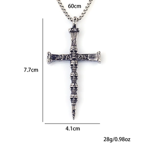 Retro stainless steel gothic skull cross pendant necklace with 60cm chain for men