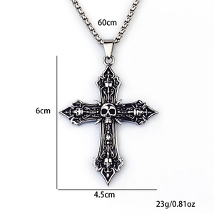 Barokke schedel kruis hanger ketting van roestvrij staal met 60cm kettingmaat