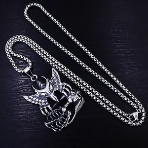 Vintage Punk Adler und Totenkopf Anhänger Kette aus silbernem Edelstahl Finish