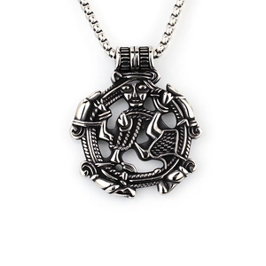 Collana con Pendente Vichingo Vintage in Acciaio Inossidabile Argento Antico Mitologia Norrena Teschio Animale Gioielli Punk da Uomo