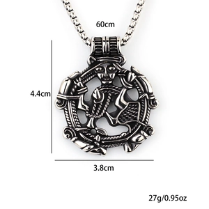Collana vichinga nordica in acciaio inossidabile con ciondolo tondo e catena 60cm