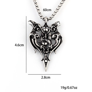 Collier vintage en acier inoxydable avec pendentif double corbeau et chaîne de 60cm