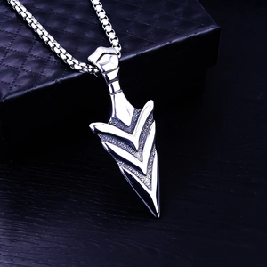 Vintage punk stainless steel cross arrow pendant for men with solid metal box chain
