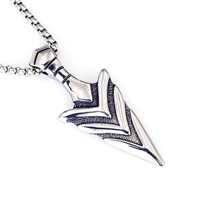 Polished titanium steel arrow pendant necklace with textured detail on ball chain