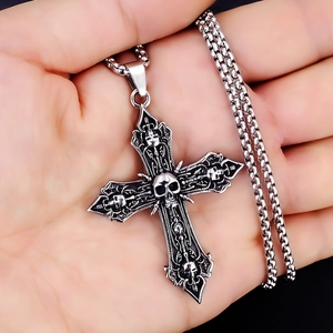 Vintage Roestvrij Staal Gothic Schedel Kruis Hanger Halsketting Voor Mannen Vrouwen Antiek Zilver Punk Biker Sieraden Retro Dier Bedeltje Ketting