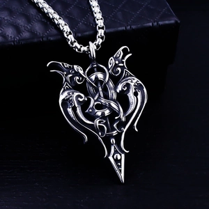 Collier vintage en acier inoxydable avec pendentif double perroquet de style gothique