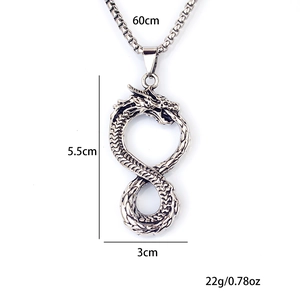 Pendentif dragon rétro en acier inoxydable pour homme avec chaîne box de 60 cm
