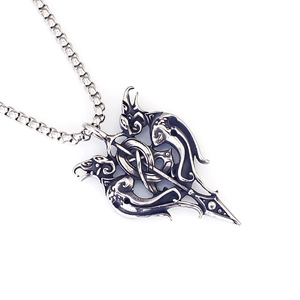 Collier avec pendentif double épée viking nordique en argent vieilli et chaîne box