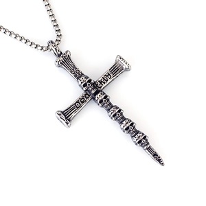 Gothic vintage stainless steel skull cross pendant necklace with Deathly engraving
