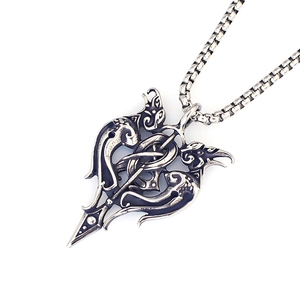 Pendentif dague Viking en acier inoxydable avec oiseaux jumeaux et chaîne box
