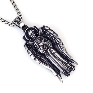 Ciondolo angelo guerriero alato vintage hip hop con catena a maglie tonde in argento retrò