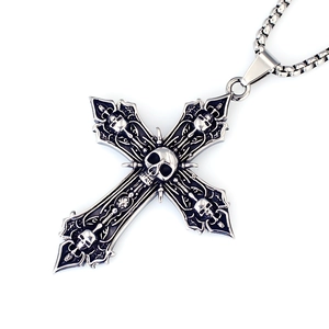 Vintage gotische roestvrijstalen schedelkruis hanger ketting voor heren sieraad