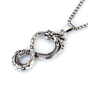Collier avec pendentif dragon vintage en acier inoxydable et chaîne maille vénitienne