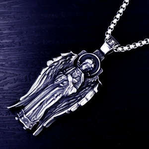 Collana hip hop con ciondolo angelo in acciaio inossidabile e catena box argento