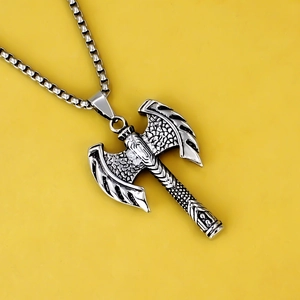 Colgante hacha de batalla vikinga vintage con cadena de caja de acero para hombres
