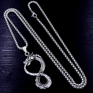 Collier homme avec pendentif dragon infini en acier inoxydable et chaîne maille vénitienne