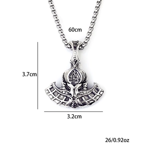 Vintage Viking axe pendant necklace in stainless steel with Valknut rune for men