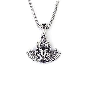 Vintage Viking Valknut axe pendant necklace in stainless steel with square pearl chain