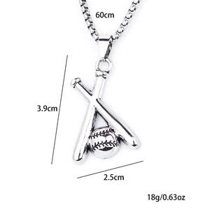 Collana in acciaio inossidabile con catena da 60cm e ciondolo doppia mazza da baseball