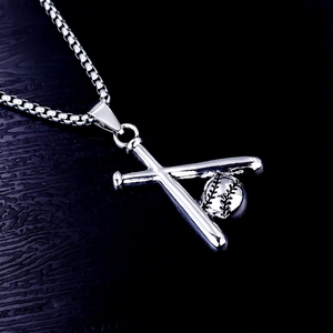 Collana hip hop in acciaio inossidabile argento con ciondolo a forma di mazza da baseball