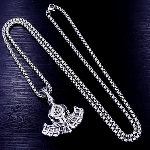 Vintage Thor's Hammer Mjölnir pendant with Valknut symbol on silver box chain necklace