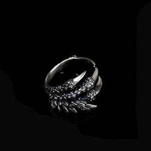 Vue détaillée de la bague griffe de dragon argentée montrant la texture et les reflets