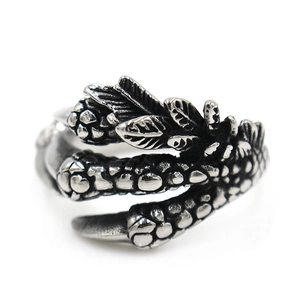 Bague ouverte vintage ajustable en argent avec textures griffes de dragon et ailes