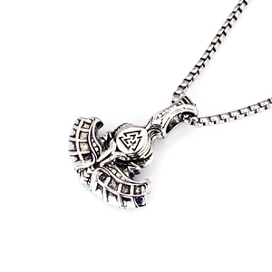 Vintage Viking Thor hammer axe pendant necklace with Valknut symbol in stainless steel