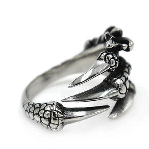 Bague ouverte griffe de dragon rétro en argent vieilli avec texture d'écailles