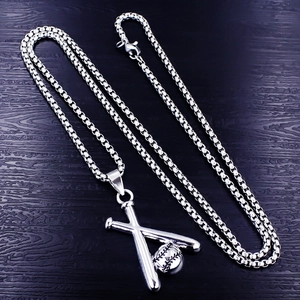 Collana con ciondolo a doppia mazza da baseball in acciaio inossidabile e catena box sportiva