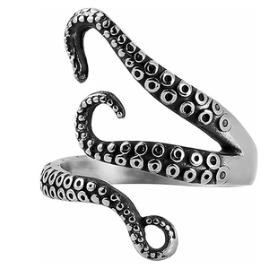 Vintage silver octopus tentacle ring with adjustable open design and gothic style texture