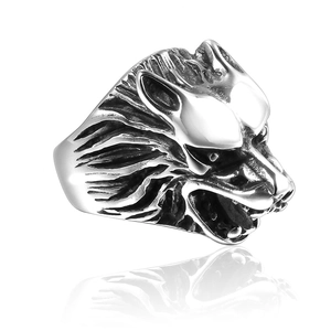 Herren Wolfskopf Ring im Punk-Stil in Antik-Silber-Optik mit 3D-Wolf-Gravur-Detail