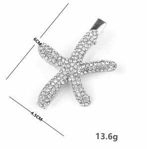 Fermaglio per capelli a stella marina con strass bianchi, lega moda, 6 cm lunghezza e 4,5 cm larghezza