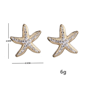 Orecchini a stella marina dorati con strass scintillanti, gioielli da 2,5 cm