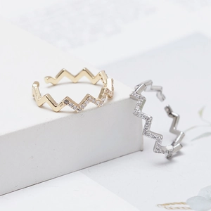 Minimalist Copper Zirconia Wave Open Adjustable Ring For Women Gold Silver Plated Micro Inlaid Zirconia Jewelry Ring Gift