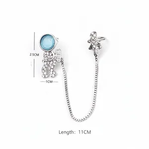 Astronaut earring cuff set with sapphire-blue opal and zircons on silver chain