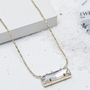 Collier Pendentif En Verre Transparent Rectangulaire Pour Femmes Mode Chaîne Tube Plaquée Or Bijoux Incrustés De Strass