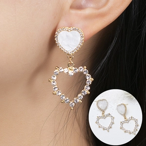 Boucles d'Oreilles Pendantes Coeur Alliage Mode Avec Tige en Argent Sterling 925 Or Coeur Creux pour Femmes