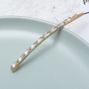 Elegant gold zircon hair clip with rectangular crystals for minimalist women's styling