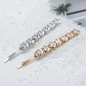 Elegant Cuban Link Chain Hair Clip Zinc Alloy Zirconia Barrette Gold Silver Hollow Hair Pins For Women Hair Accessories