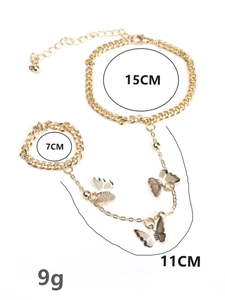 Detailed view of golden butterfly slave bracelet with size dimensions and chain lengths