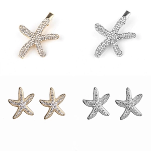 Set di Gioielli in Lega con Strass a Forma di Stella Marina Oro Argento Tema Oceano Fermagli per Capelli Orecchini per Donna Accessori Moda