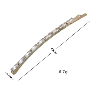 Elegant gold zircon hair clip with transparent rectangular crystals for women accessories
